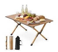 Relaxdays Mesa camping plegable marrón claro,negro