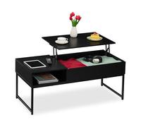 Relaxdays Mesa de Centro Abatible, Mesita Baja, 45x110x50 cm, Compartimento Lateral y de Almacenamiento, Metal, Negro, Hierro