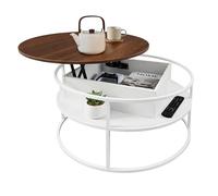 Relaxdays Mesa de Centro, Altura Ajustable con almacenaje, Blanco/marrón | 46 x 80 cm, tablero elevable, MDF, hierro