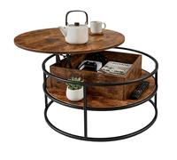 Relaxdays Mesa de Centro, Altura Ajustable, con almacenaje, marrón/Negro | 46x80 cm, tablero elevable, MDF/metal