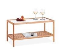 Relaxdays Mesa de Centro con Tablero Cristal, Mesita Sofá con Estante, Madera de Nogal, Salón, 40x80x40 cm, Natural, 35x80x40 cm