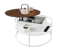 Relaxdays Mesa de centro con tapa elevable y hueco blanco,marrón
