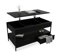 Relaxdays Mesa de Centro, elevable, 2 cajones, 4 Compartimentos, HBT: 48-63 x 100 x 50 cm, Mesa Industrial, Negra