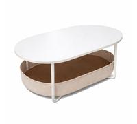 Relaxdays Mesa de centro oval con cesta beige,blanco