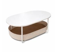 Relaxdays Mesa de Centro Oval con Cesta de Tela, almacenaje en MDF y Hierro, Blanco-Beige, 55x100x45 cm