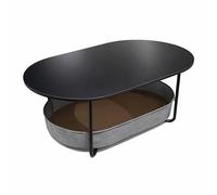 Relaxdays Mesa de Centro Oval con Cesta de Tela y Almacenamiento, MDF y Metal, 55 x 100 x 45 cm, Negro-Gris