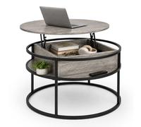 Relaxdays Mesa de centro redonda con almacenaje, marrón claro/negro | tapa elevable, MDF/metal, (Al x ø) 47 x 80 cm