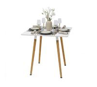 Relaxdays Mesa de Comedor, Cuadrada, HBT: 75 x 75 x 75 cm, MDF y bambú, para 4 Personas, escandinava, Blanco/Natural