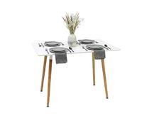 Relaxdays Mesa de Comedor en MDF y bambú, Estilo escandinavo, 75x110x70 cm, Blanco/Natural para 4 Personas
