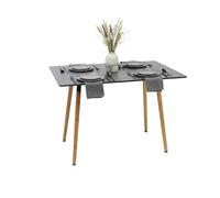 Relaxdays Mesa de Comedor Rectangular con MDF y bambú para 4 Personas, Estilo escandinavo, Negro y Natural, 75x110x70 cm