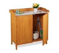 Relaxdays Mesa de Cultivo, Armario Almacenamiento Inferior, Madera, Superficie de Peltre, 94 x 94 x 47 cm, Naranja, Metal