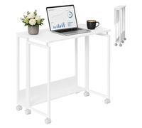 Relaxdays Mesa de Escritorio abatible Blanca, ocupa Poco Espacio | 75 x 60 x 50 cm, metal, con 6 ruedas (2 con freno)