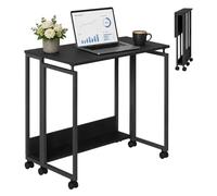 Relaxdays Mesa Escritorio abatible con Ruedas para Ordenador Ahorra Espacio HxAnxP 75x80x50 cm, Mesa Oficina Metal Negra