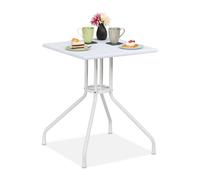 Relaxdays Mesa de jardín con diseño ratán blanco blanco