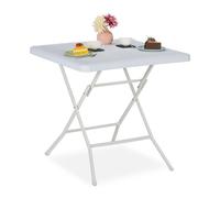 Relaxdays Mesa de Jardín Efecto Madera, Cuadrada, 74x78x78 cm, Mesita Balcón, Plástico, Metal, Mesilla Exterior, Blanco, Acero