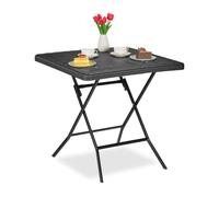 Relaxdays Mesa de Jardín Efecto Madera, Cuadrada, 74x78x78 cm, Mesita Balcón, Plástico, Metal, Mesilla Exterior, Negro