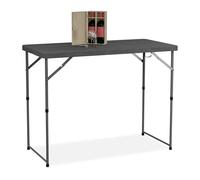Relaxdays Mesa de Jardín Plegable, 74x120x60 cm, Plástico, Acero, Altura Ajustable, 6 Personas, Camping, Exterior, Gris