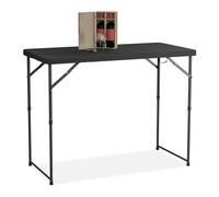 Relaxdays Mesa de Jardín Plegable, 74x120x60 cm, Plástico, Acero, Altura Ajustable, 6 Personas, Camping, Exterior, Negro