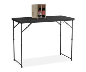 Relaxdays Mesa de Jardín Plegable, 74x120x60 cm, Plástico, Acero, Altura Ajustable, 6 Personas, Camping, Exterior, Negro