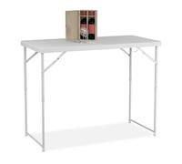 Relaxdays Mesa de Jardín Plegable, 74x120x60 cm, Plástico, Acero, Altura Variable, 6 Personas, Camping, Exterior, Blanco