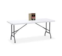 Relaxdays Mesa Jardín, Plegable, 72x180x74 cm, Plástico, Acero, Resistente, 8 Personas, Tablero Camping, Blanco