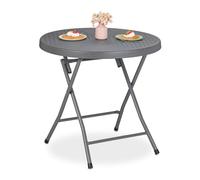 Relaxdays Mesa Jardín, Plegable, 74 x 80 cm, Efecto Ratán, Plástico y Acero, Resistente Intemperie, Mesita Redonda, Gris