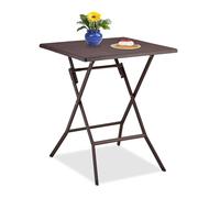 Relaxdays Mesa de Jardín Plegable, Mesita Camping, 73 x 62 x 62 cm, Mesilla Multifuncional para Exteriores, Marrón, Acero, 73x62x62 cm