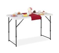 Relaxdays Mesa de Jardín Plegable, Mesita Exterior Plástico y Acero, para 6 Personas, 53,5x120x60cm, Blanco