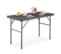 Relaxdays Mesa Jardín, Efecto Madera, Rectangular, 74 x 118 x 60 cm, Plástico, Metal, Tablero Terraza Plegable, Gris