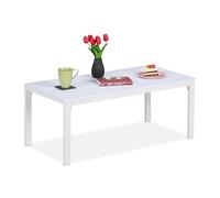 Relaxdays Mesa de Jardín, Resistente Intemperie, Efecto Madera, Terraza y Balcón, 39x98x48 cm, Mesita Exterior, Blanco