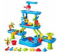 Relaxdays Mesa de Juegos de Agua y Arena de 5 Niveles, Multicolor | Circuito Acuático Infantil con Rueda y Accesorios, Plástico, 55 x 78 x 55 cm