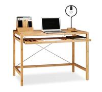 Relaxdays - Mesa de Ordenador, Teclado cajón de Madera, Escritorio de Oficina sólido, HxWxD: 76,5 x 106,5 x 55,5 cm, Color marrón