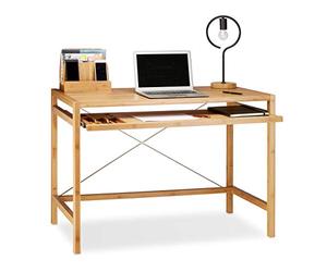 Relaxdays - Mesa de Ordenador, Teclado cajón de Madera, Escritorio de Oficina sólido, HxWxD: 76,5 x 106,5 x 55,5 cm, Color marrón