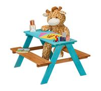 Relaxdays Mesa de pícnic infantil de madera marrón,turquesa