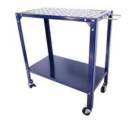 Relaxdays Mesa de Soldadura con Ruedas, Banco de Trabajo con Placa Perforada, HBT: 91,5x88x46 cm, Taller, Acero, Azul