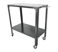 Relaxdays Mesa de Soldadura con Ruedas y Placa Perforada, 91.5x88x46 cm, para Taller, Acero Gris