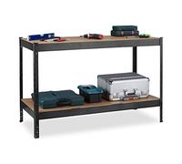 Relaxdays Black Workbench for Workshops Mesa de Trabajo, 600 kg, Banco Taller, 91 x 141 x 61 cm, 2 Niveles Regulables, Estante de Acero y MDF, Negro, Tablero de Fibras