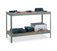 Relaxdays Mesa de trabajo para el taller antracita,marrón claro