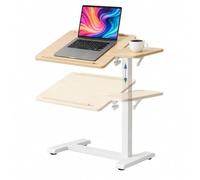 Relaxdays Mesa elevable de pie 67,5-102 cm, inclinable, con Ruedas integradas, para portátil, Forma C, Natural/Blanco