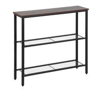 Relaxdays Mesa, HxBxT: 75 x 80 x 23 cm, Metal, MDF, Consola Estrecha para el Pasillo, 3 estantes, marrón/Negro, Hierro, Tablero de Fibras