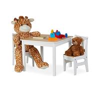 Relaxdays Mesa Infantil con Dos sillas, Mobiliario de Interior, Set de Muebles, MDF, Blanco/marrón