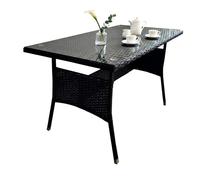 Relaxdays Mesa jardín, 70x100x60 cm, Resistente Intemperie, polyrattan, sobre Vidrio, Mesa Comedor jardín/balcón, Negro