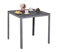 Relaxdays Mesa Jardín, 74 x 78 x 78 cm, Mesita Balcón Efecto Madera, Plástico, Metal, Mesilla Terraza Cuadrada, Gris