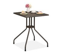 Relaxdays Mesa Jardín Cuadrada, Efecto Madera, 75 x 61 x 61 cm, Mesita Balcón, Plástico, Acero, Mesilla Exterior, Marrón