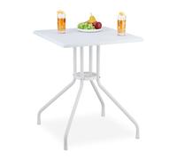 Relaxdays Mesa jardín cuadrada efecto ratán blanco blanco