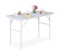 Relaxdays Mesa Jardín Efecto Madera, Plegable, Rectangular, Tablero Resistente, Plástico y Metal, 74x118x60 cm, Blanco