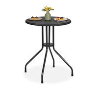 Relaxdays Mesa Jardín Efecto Ratán, Redonda, 73 x 60 cm, Mesita de Balcón, Terraza o Exterior, Plástico y Acero, Negro