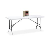 Relaxdays Mesa Jardín, Plegable, 72x180x74 cm, Plástico, Acero, Resistente, 8 Personas, Tablero Camping, Blanco