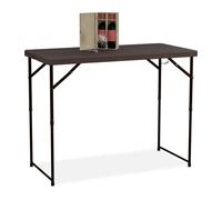 Relaxdays Mesa de Jardín Plegable, 74x120x60 cm, Plástico, Acero, Altura Variable, 6 Personas, Camping, Exterior, Marrón