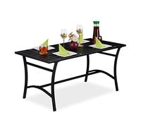 Relaxdays Mesa Jardín Rectangular, Mesita Exerior Balcón y Terraza, Negro | Resistente y Robusta, Metal, 55,5x120x60 cm